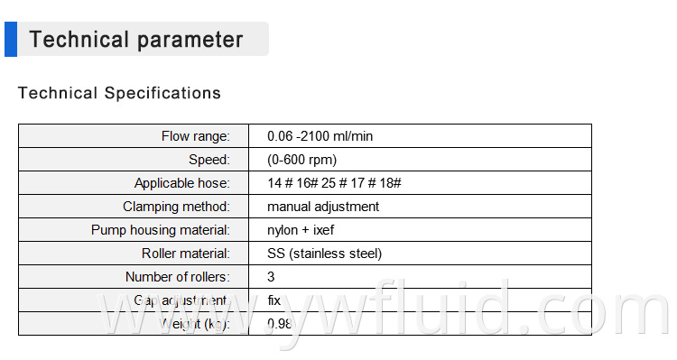 YWfluid Chemical resistant Peristaltic pump with High flow rate Used for chemical mixed liquid transfer